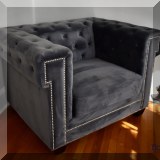 F03. One of four gray velvet club chairs with nailhead trim. 31"h x 45"w x 35"d 